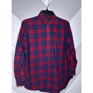 Madewell Plaid Flannel Button Up Shirt Blue Pink/red Casual Lumberjack Womens XS
